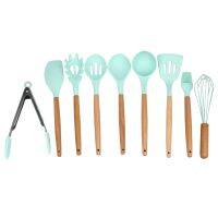 9 Pieces Cooking Tools Set Silicone Kitchen Cooking Utensils Set With Bamboo Holder Turner Tong Spatula Spoon Set