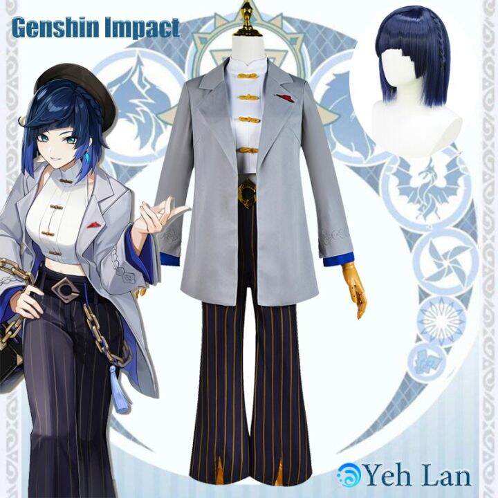 genshin-impact-yelan-ningguang-pizzahut-cosplay-costume-carnival-uniform-wig-anime-halloween-costumes-women-game