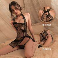 【July】 pajamas underwear sexy lace hollow jacquard retro hot button cheongsam uniform suit