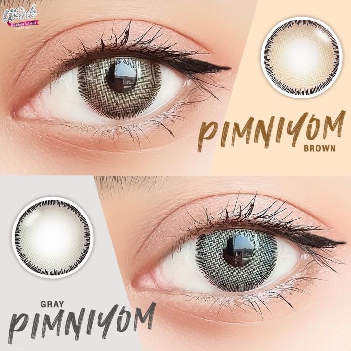 ขายดีที่1-มีค่าสายตา-wink-pimrypie-pimniyom-gray-brown-สุดปัง-คอนแทคเลนส์-รายเดือน-มีอย-แถมตลับฟรี-เลนส์นิ่ม-สวยปังมาก