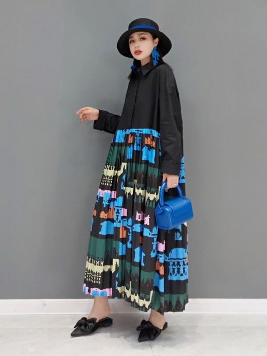 xitao-dress-loose-fashion-casual-women-vintage-print-shirt-dress