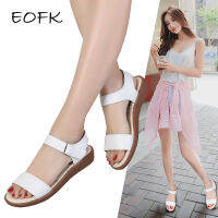 EOFK Summer Women Leather Ankle-Wrap Flat Sandals Casual Comfortable Lady Open Simple Sandalias