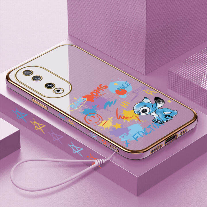 ggk-เคสสำหรับ-honor-ลายการ์ตูนสติทช์ฟรีสายคล้อง90-5g-90-lite-5g-เคสโทรศัพท์เคลือบหรูหราขอบสี่เหลี่ยมเคสโทรศัพท์นิ่ม