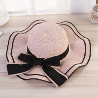 New Summer Womens Boater Beach Hat Wide side Female Casual Panama Hat Lady Classic Flat Bowknot Straw Sun Hat Women wavy Girl