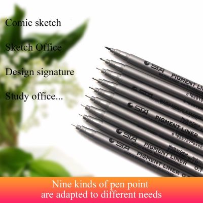 STA 8050 9pcs/set Water-based Marker Different Tip Size Pigment Liner for Drawing