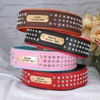 【LZ】ntj2i5 Personalized Dog Collar Bling Rhinestone Leather Pet Collars For Small Medium Large Dogs Engraved Pet ID Nameplate Necklace