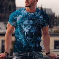 2023 new2022 Mens Fashion Animal T-shirt Round Neck Short Sleeve Funny 3D Lion Printed T-shirt