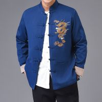 Traditional Chinese Style Men Kung Fu T Shirts Tops Embroidery Dragon Hanfu Blouse Tang Suit Jackets Cheongsam New Year Coats