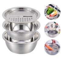 3Pcs Kitchen Colander,หลายขนาดใหญ่ตายข่ายสแตนเลสตะกร้าผักชามซักผ้าชุดกรองสำหรับห้องครัว