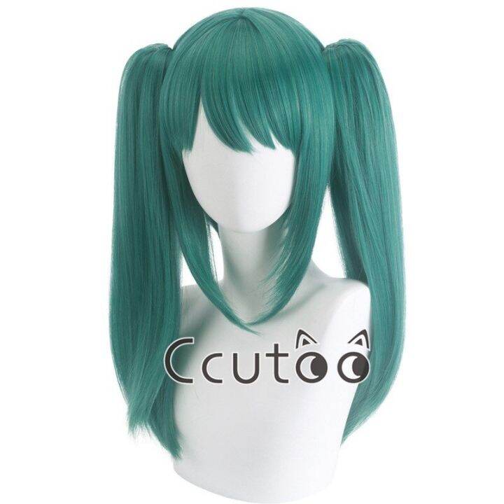 （Cos wig）Wig Cosplay Pendek Hijau Sintetis dengan Wig Miku Vampir Ekor