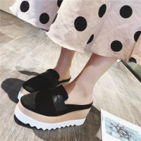 ☌ Korean Womans Wedges Shoes 7cm Heels Slip on Casual Girls Platforms Shoes Size 35-39