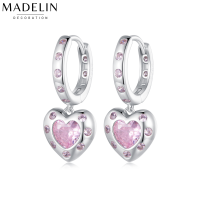 Madelin Earring S925 Platinum ต่างหูเงินแท้ชุบทองคำขาว ต่างหูหัวใจสีชมพู ต่างหูเพชร ราคาต่อคู่