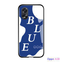 เคสใส่โทรศัพท์สำหรับ OPPO A38 A18สุดหรูแฟชั่นนานาชาติดีไซน์สีฟ้ากันกระแทกมันวาวเคสโทรศัพท์ด้านหลังกระจกเทมเปอร์