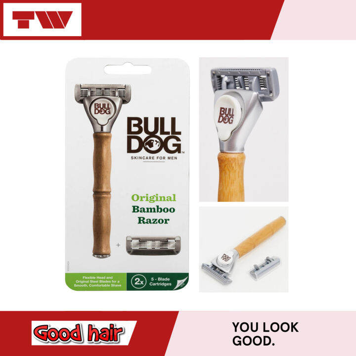 Bulldog Bamboo Razor with 5 Tempered Steel Blades มีดโกนหนวดด้ามไม้ไผ่