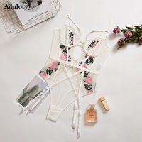 New Floral Embroidered Mesh Garter Teddy Bodysuit Women y Lace Underwire Lingerie Hot Sleepwear Underwear