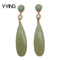 Y·YING 2" Crystal Jades Teardrop Green Jades Amazonite stud Earrings ethnic style for women