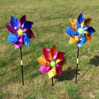 50LE 2 PcsSet Wind Spinner Glitter Glow Windmill Colorful Garden Decoration Party Kids Children Toys Pinwheel Outdoor Games