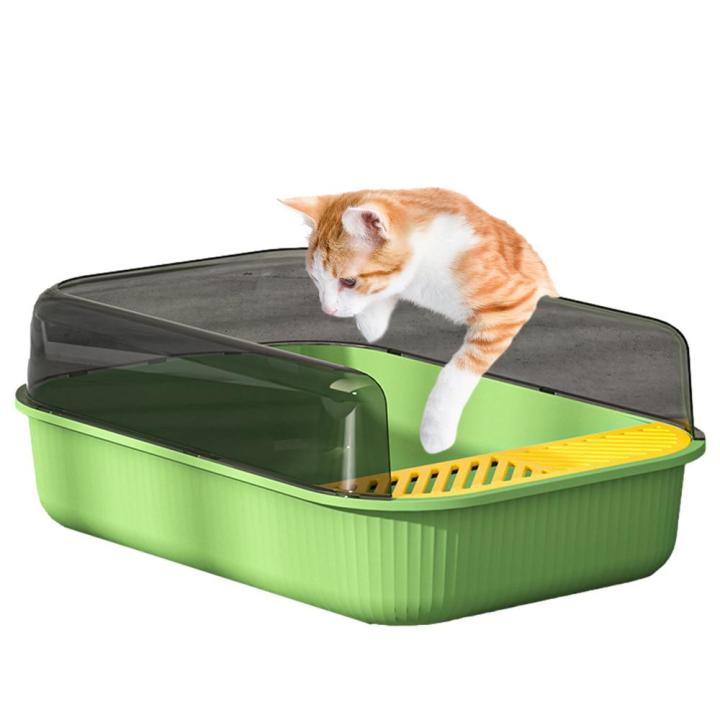 กึ่งปิดความจุขนาดใหญ่แมวครอกกล่องทรายพลาสติกกล่องสำหรับแมวห้องน้ำสัตว์เลี้ยงป้องกัน-splashs-แมวถาดทำความสะอาดอ่างอาบน้ำ