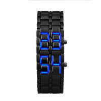 โหมด Schwarz Voll Metall Digitale Armbanduhr Männer Blau LED-Anzeige Herren Uhren Geschenke Für Männer Sport Kreative Relogio Minino