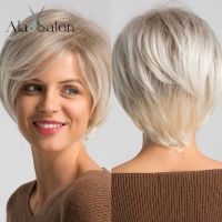 【LZ】◄¤∏  ALAN EATON Blonde Short Pixie Cut Synthetic Wig for Women Ombre Platinum Blonde Wigs with Bangs Daily/Party Heat Resistant Hair