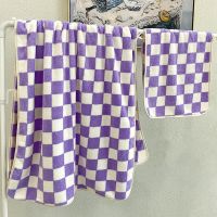 Checkerboard Bath Towel Quick-drying Face Towel Hair Drying Cap Plush Soft Plaid Shower Towels Home Ho Absorbent Serviette