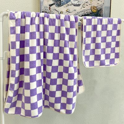 Checkerboard Bath Towel Quick-drying Face Towel Hair Drying Cap Plush Soft Plaid Shower Towels Home Ho Absorbent Serviette