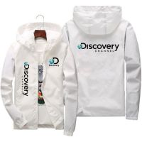 เสื้อแจ็กเก็ตกันลมมีซิป Discovery Channel สำหรับผู้ชายเสื้อโค้ทมีฮู้ดแขนยาวลำลองกีฬาชุดกันแดดเสื้อฮู้ดสตรีเสื้อแบบบาง