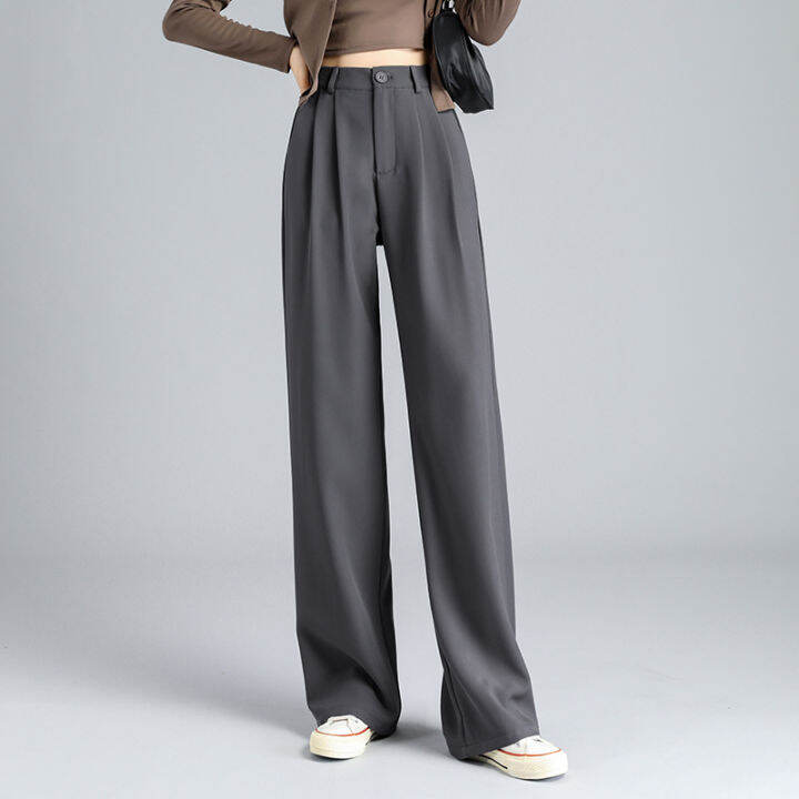 suit-pants-for-women-spring-and-autumn-straight-loose-black-mop-pants-thin-high-waist-wide-leg-pants-drape-slim-fit-casual-pants