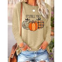 Y2k Womens T-shirt Halloween Print Long Sleeve Tops O Neck Harajuku Pullover Autumn Oversized Streetwear Female Festival Tees