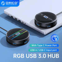 USB 3.0 Hub พร้อมไฟ RGB,Orico Portable Mini Round USB Hub Adapter พร้อมพอร์ตข้อมูล USB 3.0 (5 Gbps),เครื่องอ่านการ์ด Tf/sd,เสียง/ไมโครโฟน,เข้ากันได้กับ Windows,mac OS และ Linux