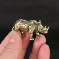1Pcs Cute Brass Rhinoceros Statue House Decoration Vintage  Animal Craft Figurines Office Desktop Ornaments Gift