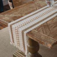 [HOT ZEXKLIOALQAQ 529] Table Runner Natural Cotton Burlap Striped Splicing Bohemian Style Tables Runner With Tassels Dining Wedding Home Decor