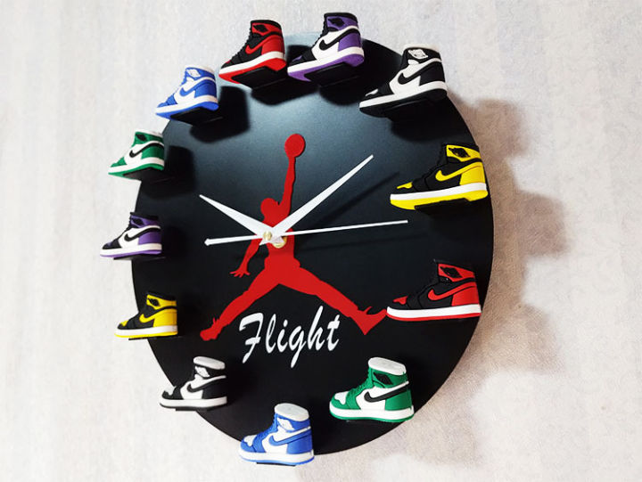 นาฬิกา-aj-ผลิตภัณฑ์บาสเกตบอลรองเท้ากันโคลน3มิตินาฬิกาติดผนังรุ่น-aj1-12รองเท้าขนาดเล็กบินจอร์แดน