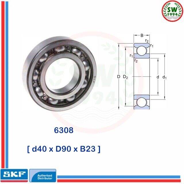 6308 SKF ตลับลูกปืนเม็ดกลมร่องลึก ฝาเปิด 6308 SKF | Lazada.co.th