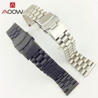 ○﹍ สายสแตนเลสแข็ง 20 มม. 22 มม. หัวเข็มขัดแบบพับได้พร้อมความปลอดภัย Men Matte Metal Replacement Band Watch Accessories for Seiko