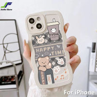 JieFie เคสนิ่มน่ารักสำหรับ iPhone 14 Pro Max 13 Pro Max 12 Pro Max 11 Pro Max 6S Plus 7 8 Plus XR X XS Max หมีสร้างสรรค์ลายชานมเคสโทรศัพท์ซิลิโคนขอบคลื่น