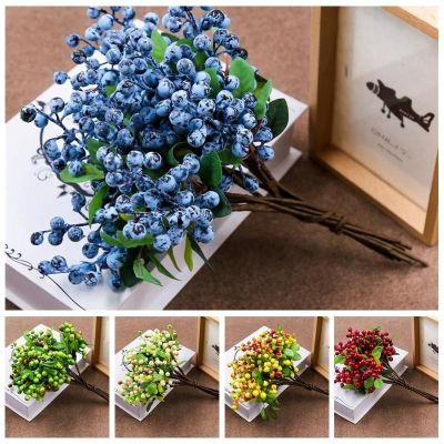 [AYIQ Flower Shop] 6ชิ้นบลูเบอร์รี่ประดิษฐ์ดอกไม้จำลองสำหรับตกแต่งงานแต่งงานผลไม้พืชเทียมตกแต่งบ้านดอกไม้