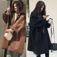 New coat in autumn and winter 2021 womens medium and long Korean fashion black coat loose cocoon suit coat