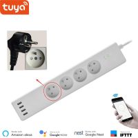 France Standard WiFi Smart Power Strip with 4 Sockets 4 USB Port Compatible with Alexa Echo Google Home IFTTT Support Smart home Ratchets Sockets