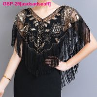 Asdsadsaaff Poncho Borlas Lantejoulas พารามัลเฮอร์ Roupas De Festa Capa Jeta Malha Xales Femininininos Casacos Femininas Casaco Verão