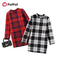 PatPat Christmas Dresses Kid Girl Christmas Plaid Stand Collar Long-sleeve Dress  by Hs2023