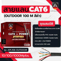 Apollo สายแลน Lan CAT6 UTP  Cable Outdoor+Power สำหรับใช้ภายนอก+สายไฟ 100m./Box สายแลนอินเตอร์เน็ท สายสัญญาณสำหรับ NETWORK  และกล้องวงจรปิด CCTV