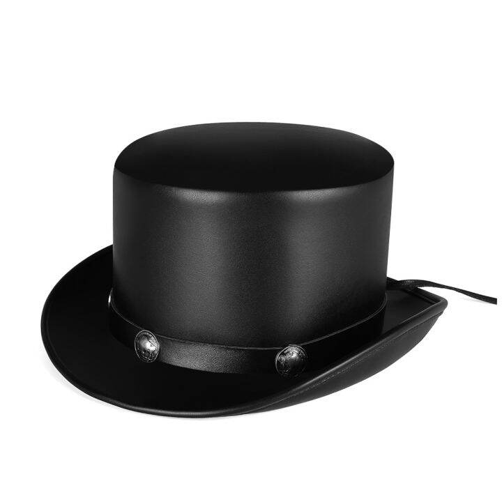 european-and-american-punk-halloween-new-industrial-retro-style-pu-leather-dome-neutral-magic-hat-gentleman-party-top-hat-for-women