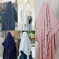 【YF】 Ramadan Muslim Khimar Three Layer Ruffles Hijabs Dubai Turkey Arabic Women Turban Headdress Scrafs Prayer Garment