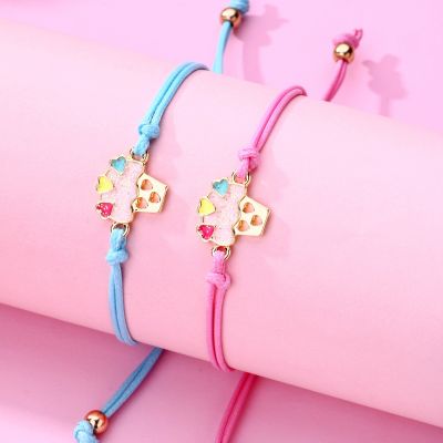Luoluo amp;baby 2Pcs/Set Cartoon Ice Cream Cake Heart Best Friends Charms Bracelet Adjustable Chain Bracelets for Kids Jewelry