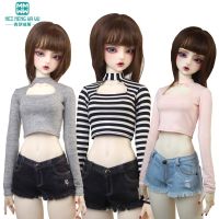 1/3 SD DD ทอยทรงข้อต่อสำหรับเสื้อผ้า1/4ตุ๊กตา BJD เสื้อยืดแฟชั่นของขวัญ Celana Pendek Denim แจ๊คเก็ตสีดำสำหรับผู้หญิงสูงสำหรับเด็กผู้หญิง