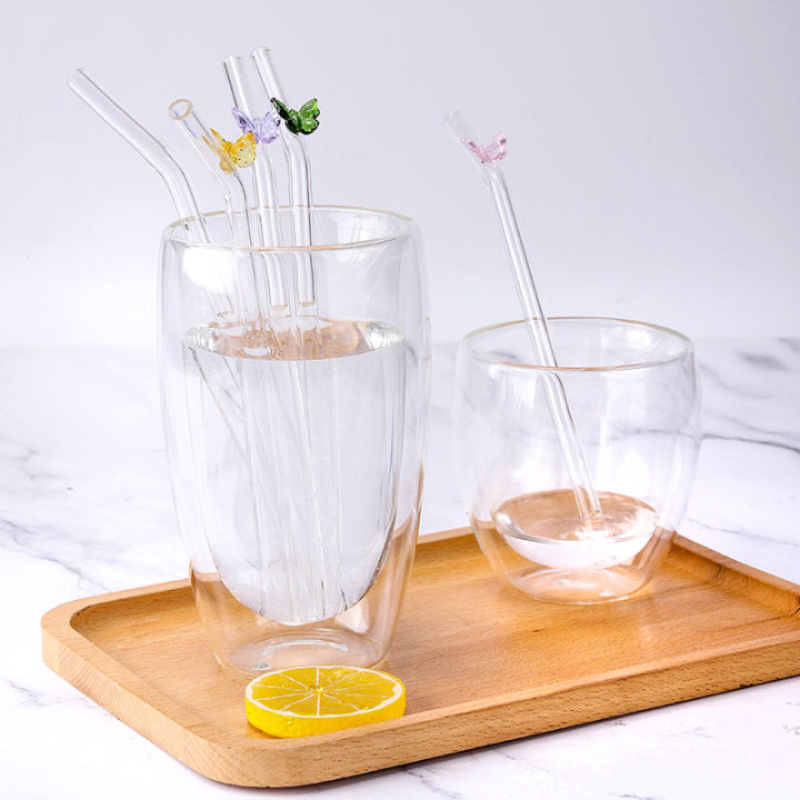 Reusable Butterfly Glass Straws Bar Tools For Smoothies Cocktails