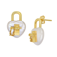 A.CEMI Heart Lock Pearl Earring ต่างหูมุกแท้ ต่างหูเงินแท้ ชุบทอง 18K โรสโกลว์