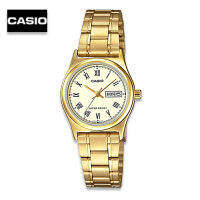 Velashop นาฬิกาข้อมือผู้หญิง Casio Standard สายสแตนเลสสีทองหน้าปัดทอง รุ่น  LTP-V006G-9BUDF, LTP-V006G-9B, LTP-V006G