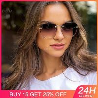 ∈♂ Frameless Square Sunglasses Personality Fashion Oculos De Sol Summer Travel Sunglasses Women Street Shot Sunglasses Meta Vintage